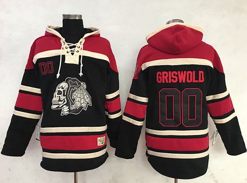 Blackhawks #00 Clark Griswold Black Sawyer Hooded Sweatshirt Stitched NHL Jersey